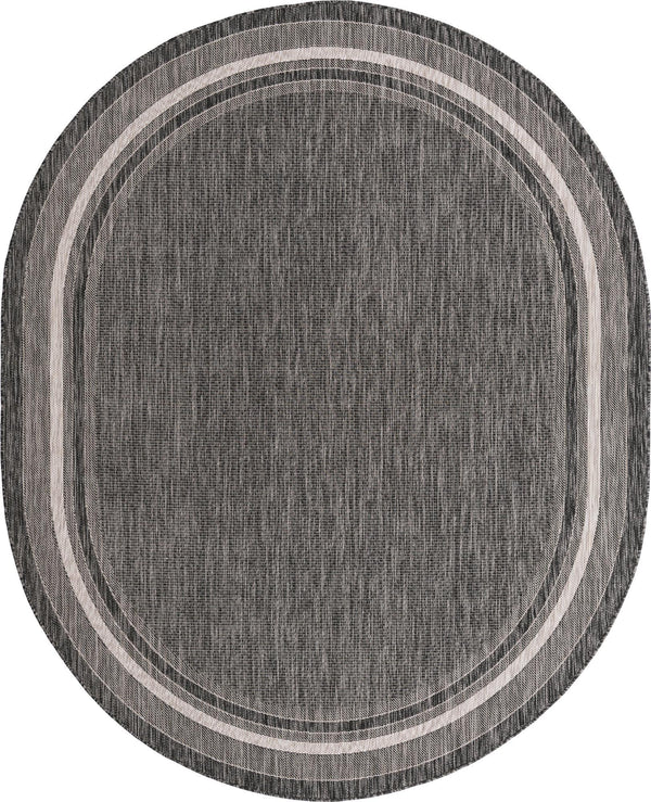 Unique Loom Outdoor Border Soft Border Machine Made Border Rug Black, Ivory 7' 10" x 10' 0"