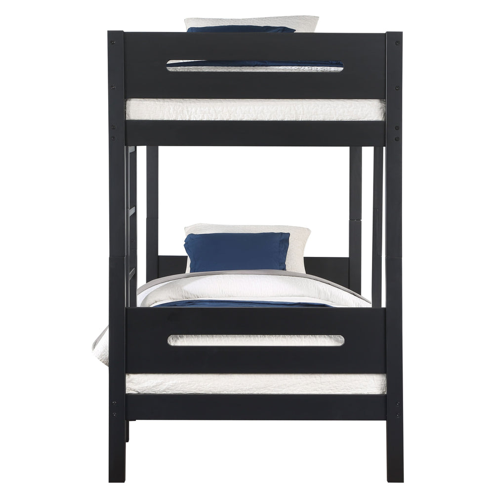 English Elm Black Twin/Twin Bunk Bed with Ladder — 14+14 Slat Support, Easy Knock-Down Assembly, Durable Black Finish B062S00576