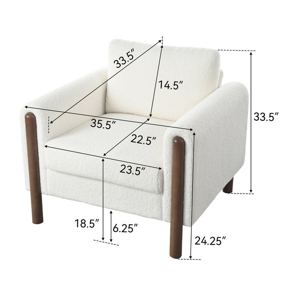 English Elm Christopher Knight Home® - Oversized Teddy Velvet Accent Chair with Curved Armrests, Tufted Mid-Century Design and Walnut Legs White N765P189679W