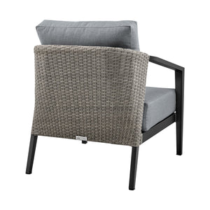 English Elm Faraday 4-Piece Outdoor Patio Lounge Set with Aluminum Frame, Gray Wicker & Removable Cushions - Durable, Easy-Clean, Umbrella-Ready B2736S00017