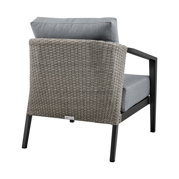 English Elm Faraday 4-Piece Outdoor Patio Lounge Set with Aluminum Frame, Gray Wicker & Removable Cushions - Durable, Easy-Clean, Umbrella-Ready B2736S00017