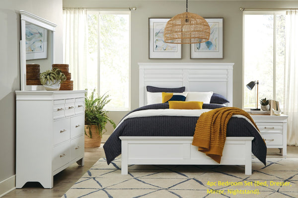 English Elm White Wood Panel Eastern King Bed Farmhouse Transitional Headboard for Bedroom B011S01207