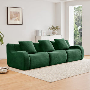 English Elm Boneless Sofa: Luxurious 3-Seat Teddy Fabric, Non-Slip Design, No Assembly, Curved Armrests, Green Comfort W714S01439