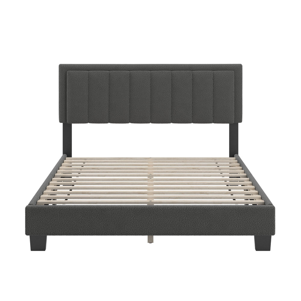 Homelegance Elowen Boucle Platform Bed with Led Lighting and Channel Tufted Upholstered Headboard Black / Charcoal 463BQ-BKB