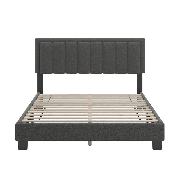 Homelegance Elowen Boucle Platform Bed with Led Lighting and Channel Tufted Upholstered Headboard Black / Charcoal 463BQ-BKB