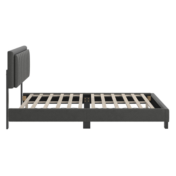 Elowen Boucle Platform Bed with Led Lighting and Channel Tufted Upholstered Headboard