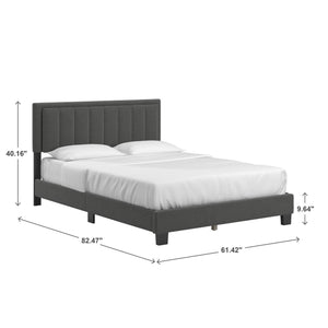 Elowen Boucle Platform Bed with Led Lighting and Channel Tufted Upholstered Headboard