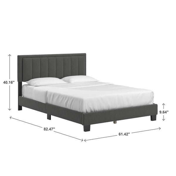 Elowen Boucle Platform Bed with Led Lighting and Channel Tufted Upholstered Headboard