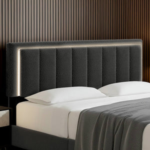 Elowen Boucle Platform Bed with Led Lighting and Channel Tufted Upholstered Headboard
