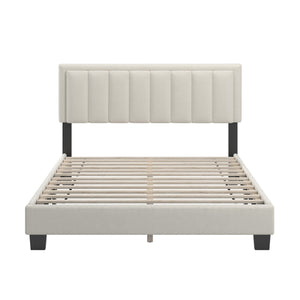 Elowen Boucle Platform Bed with Led Lighting and Channel Tufted Upholstered Headboard