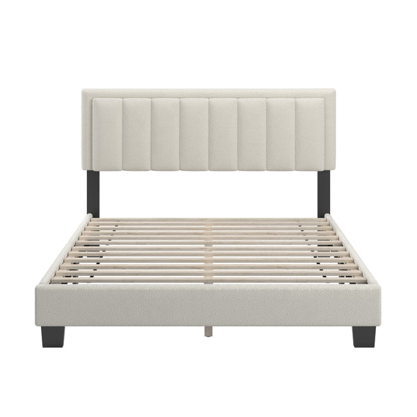 Elowen Boucle Platform Bed with Led Lighting and Channel Tufted Upholstered Headboard