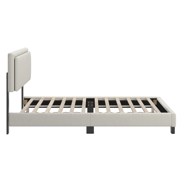 Elowen Boucle Platform Bed with Led Lighting and Channel Tufted Upholstered Headboard