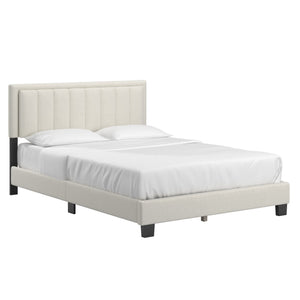 Elowen Boucle Platform Bed with Led Lighting and Channel Tufted Upholstered Headboard