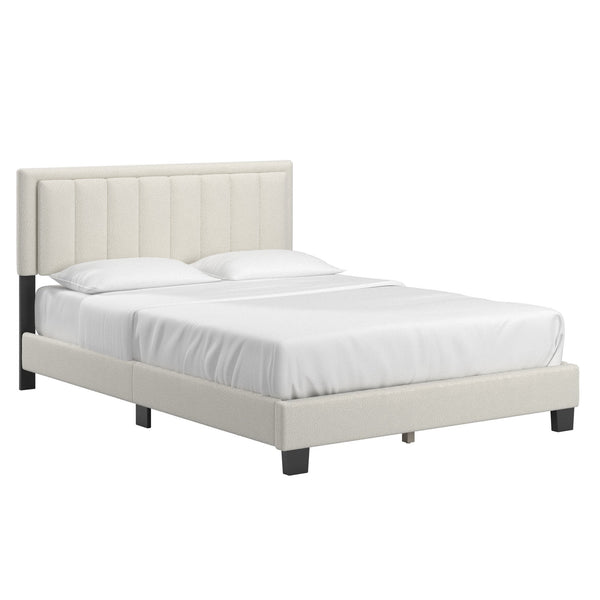 Elowen Boucle Platform Bed with Led Lighting and Channel Tufted Upholstered Headboard