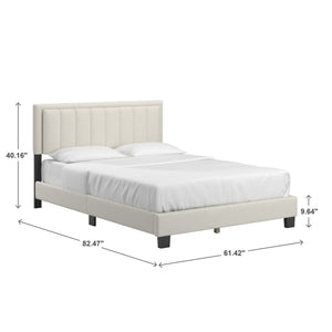 Elowen Boucle Platform Bed with Led Lighting and Channel Tufted Upholstered Headboard
