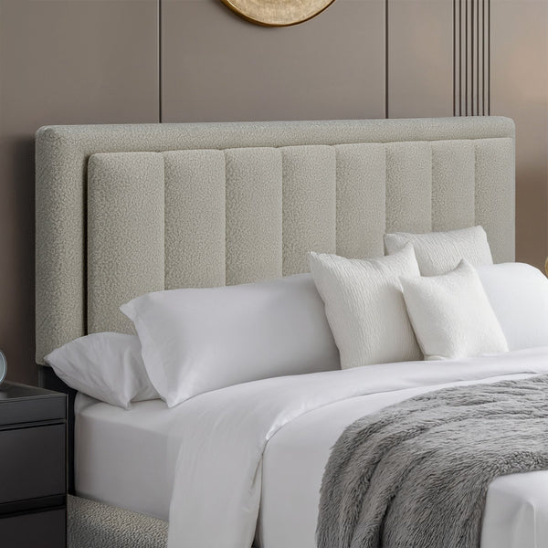 Elowen Boucle Platform Bed with Led Lighting and Channel Tufted Upholstered Headboard