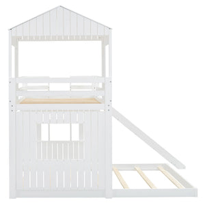 English Elm Wooden Twin Over Full Bunk Bed Farmhouse Playhouse Slide Pinewood Kids Loft White LT000328AAK