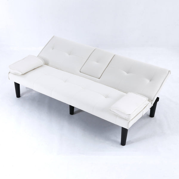 English Elm The 67-inch PVC multi-functional sofa bed with cup holder and one-click fold, space-saving comfort for guests White W3371P347648