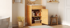English Elm 20-inch Farmhouse Bathroom Vanity with Ceramic Sink, Freestanding Single Cabinet, Soft-Close Door, Adjustable Shelf, Natural Wood-Grain Finish N710P334910P