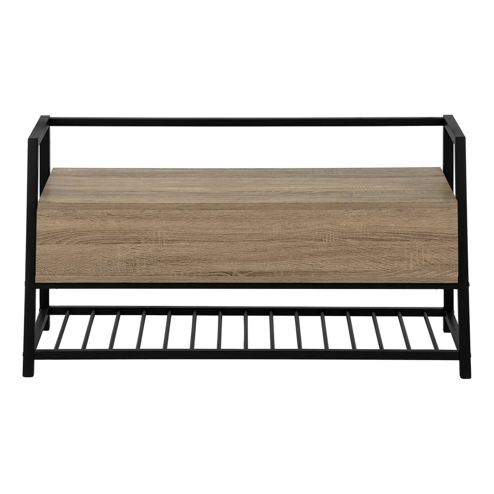 English Elm Bench, 42" Flip-Top Storage & Shoe Rack, Dark Taupe Wood-Look Laminate, Black Metal Frame, Modern Entryway B2710P219497