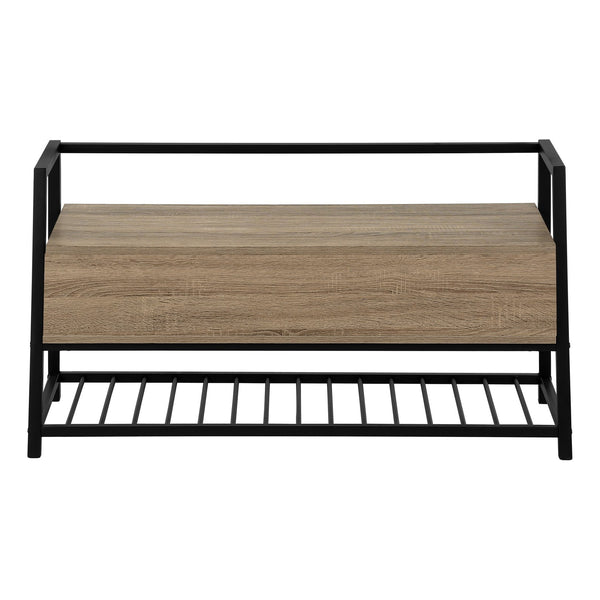English Elm Bench, 42" Flip-Top Storage & Shoe Rack, Dark Taupe Wood-Look Laminate, Black Metal Frame, Modern Entryway B2710P219497