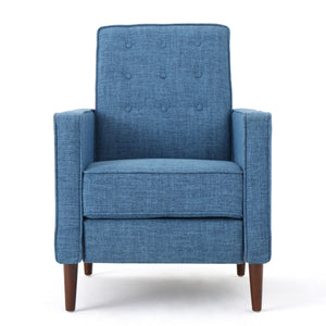 English Elm Christopher Knight Home® - Fabric Recliner Chair Mid-Century Modern Pushback Single Sofa with Tufted Cushion, Birch Legs, Cozy Comfort Blue 60741.00MBLU