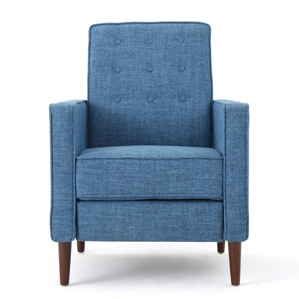 English Elm Christopher Knight Home® - Fabric Recliner Chair Mid-Century Modern Pushback Single Sofa with Tufted Cushion, Birch Legs, Cozy Comfort Blue 60741.00MBLU
