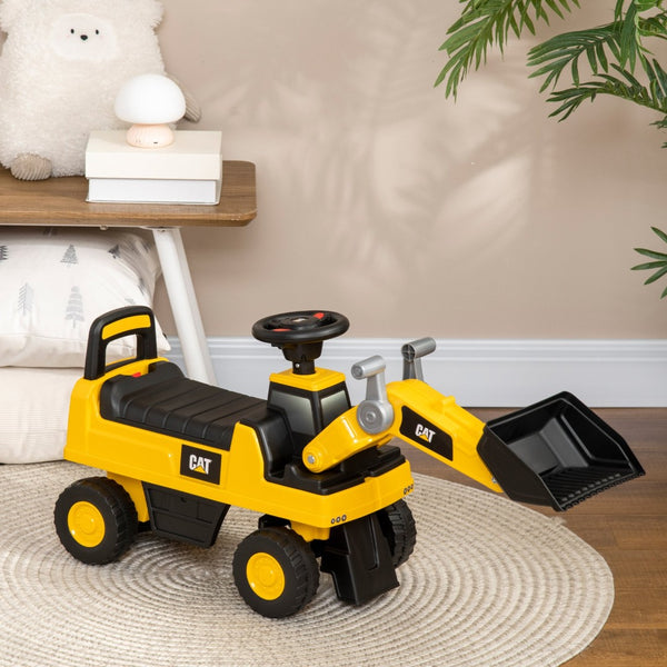 English Elm Aosom Cat Licensed Toddler Ride on Excavator Foot to Floor Digger with Working Shovel W2225P229091