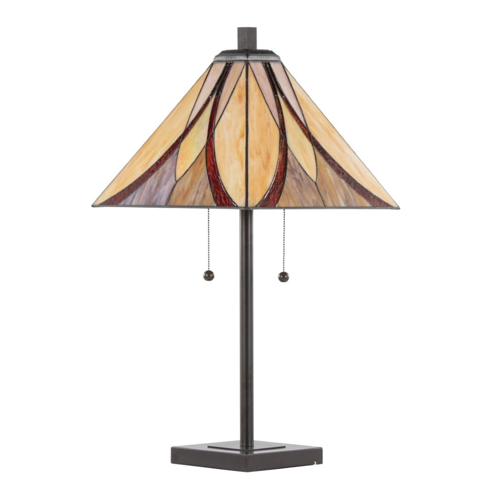 English Elm 30" Tiffany Style Table Lamp Emerald Stained Glass Bronze Frame Warm Ambient Glow B202P471586