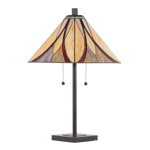 English Elm 30" Tiffany Style Table Lamp Emerald Stained Glass Bronze Frame Warm Ambient Glow B202P471586