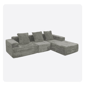 English Elm Compression Sectional Couch with Chaise Sleeper, Corduroy Antique Grey, CertiPUR-US Foam, Modular Comfort W3341P329074