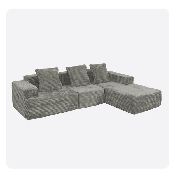English Elm Compression Sectional Couch with Chaise Sleeper, Corduroy Antique Grey, CertiPUR-US Foam, Modular Comfort W3341P329074