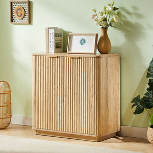English Elm 31.5'' Buffet Cabinet Sideboard with Curved Wave Front, Compact Storage Console for Entryway & Living Areas Oak W1820P352262