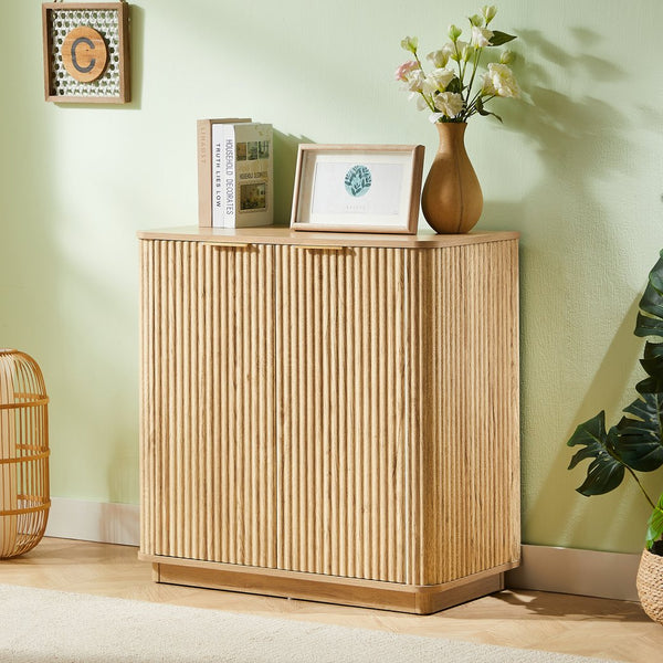 English Elm 31.5'' Buffet Cabinet Sideboard with Curved Wave Front, Compact Storage Console for Entryway & Living Areas Oak W1820P352262