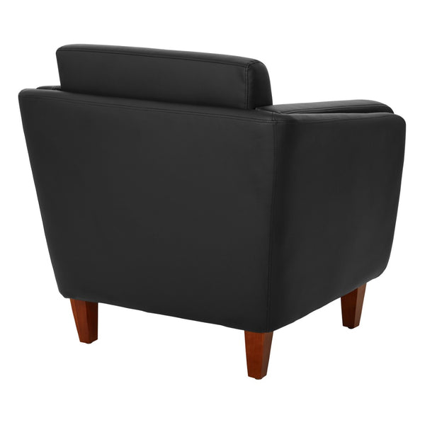 OSP Home Furnishings Club Chair Faux Leather Accent Seat with Cherry Wood Legs for Office or Lounge Spaces SL59401-U65
