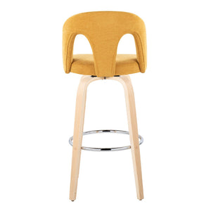 English Elm Fixed-height Swivel Barstools Bentwood Legs Yellow Upholstery Chrome Footrest Set of 2 B202S01879
