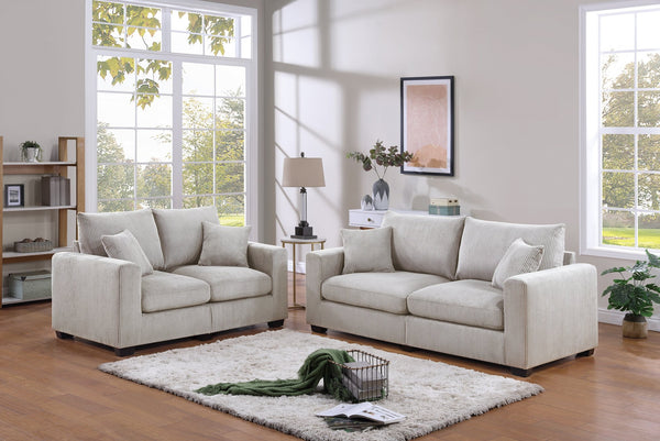 English Elm Classic Corduroy 2pc Sofa Set with Loveseat, Square Arms, Plush Cushions & 2 Throw Pillows - Cozy Modern Appeal Ivory 36 L x 25 W x 28 H B011S01299