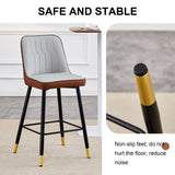 English Elm Modern Two-Tone Pu Bar Stool - Brown and Light Gray Spliced Chairs With Gold Decorated Legs.Brown and Light Gray Spliced,Black Metal Legs,Set Of 2 Chairs.