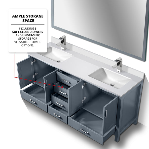 English Elm Dark Grey 72" Double Bath Vanity with White Quartz Top, Chrome Faucet, Large 70"x32" Mirror, Durable Finish B2731S01001
