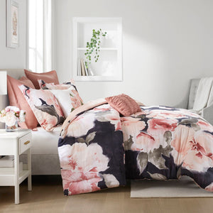 English Elm 7-piece Cal King Cotton Printed Comforter Set with Embroidered Decorative Pillows Blush Multi B035P482948