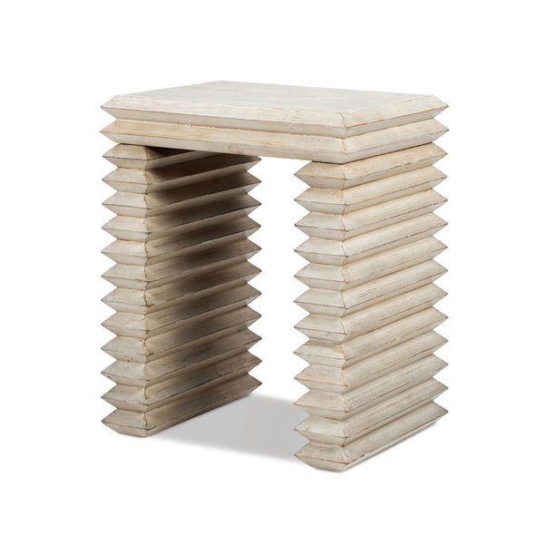 English Elm Veda Reclaimed Pine Geometric Waterfall Side Table Whitewashed Sculptural Accent B2719P485507