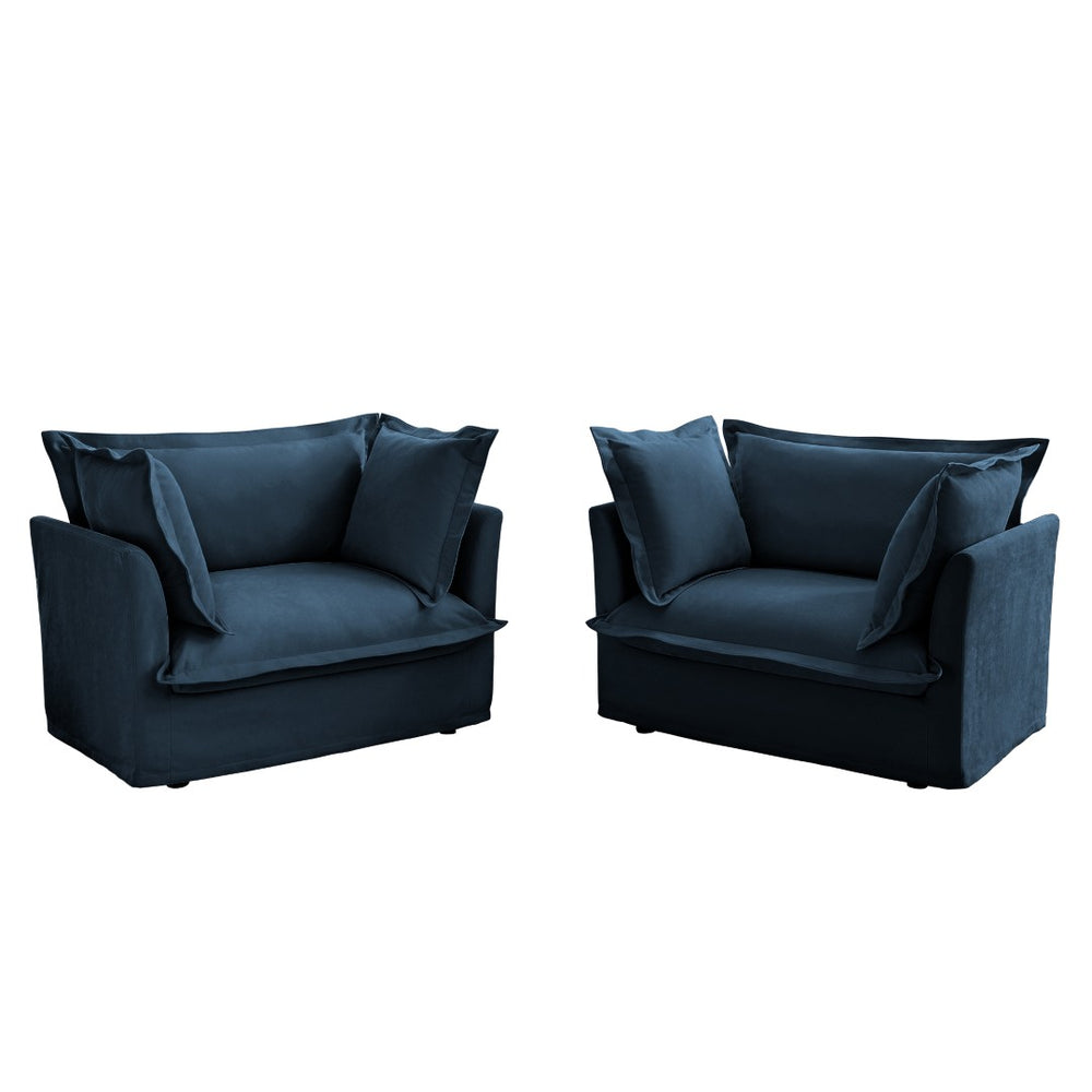 English Elm Set Of 2 Slipcovered Armchairs - Cozy Blue Chenille Accents For Living Room & Reading Nook Comfort W3041S00033-GIGA