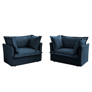 English Elm Set Of 2 Slipcovered Armchairs - Cozy Blue Chenille Accents For Living Room & Reading Nook Comfort W3041S00033-GIGA