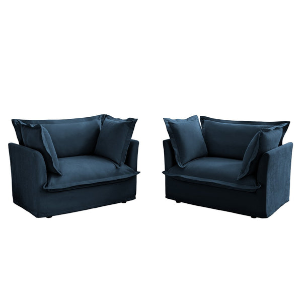 English Elm Set Of 2 Slipcovered Armchairs - Cozy Blue Chenille Accents For Living Room & Reading Nook Comfort W3041S00033-GIGA
