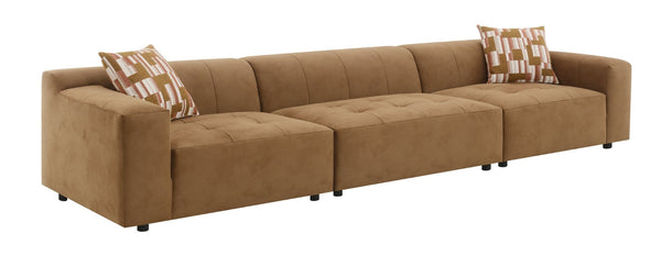 English Elm Contemporary Modular Living Room Sofa in Chocolate Suede with Pocket Coil Support B2726S00574