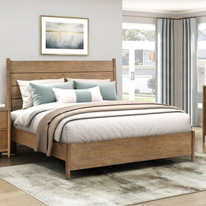 English Elm Modern Hickory Veneer Queen Bed with Tall Headboard and Removable Upholstered Cushion B011S02164