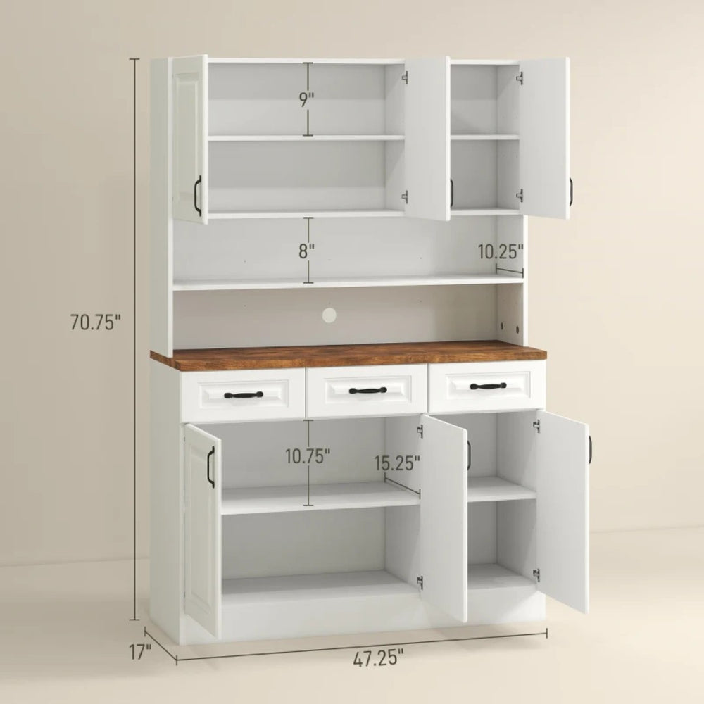 English Elm Freestanding Farmhouse Pantry Cabinet White Wood Grain Kitchen Hutch with Drawers T3971S00104