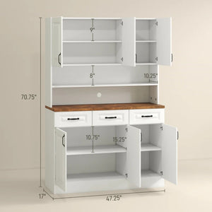 English Elm Freestanding Farmhouse Pantry Cabinet White Wood Grain Kitchen Hutch with Drawers T3971S00104