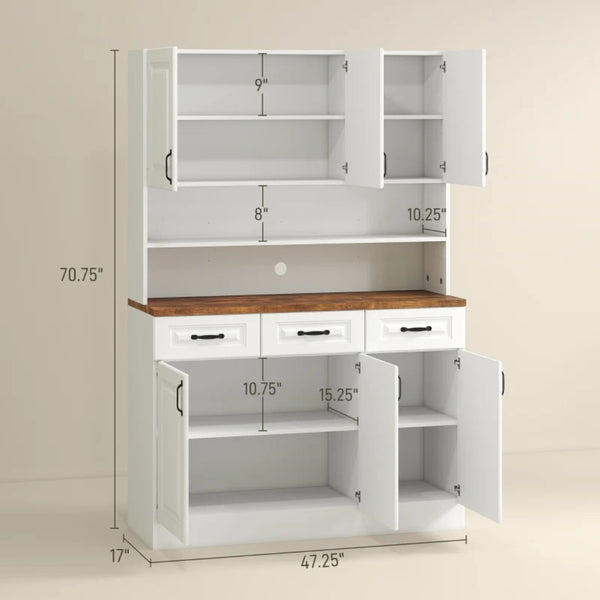 English Elm Freestanding Farmhouse Pantry Cabinet White Wood Grain Kitchen Hutch with Drawers T3971S00104