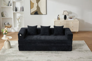 English Elm UNITED Folding Sofa Bed with Removable Cover Zipper, Chenille Memory Foam Sleeper for Small Spaces Black W1568P293809